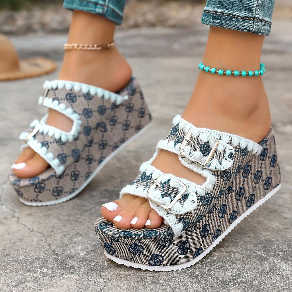 Women Platform Slippers Summer Casual High Heels Sandals Platform Slipper Double Buckle Design Wedges Slippers for Women