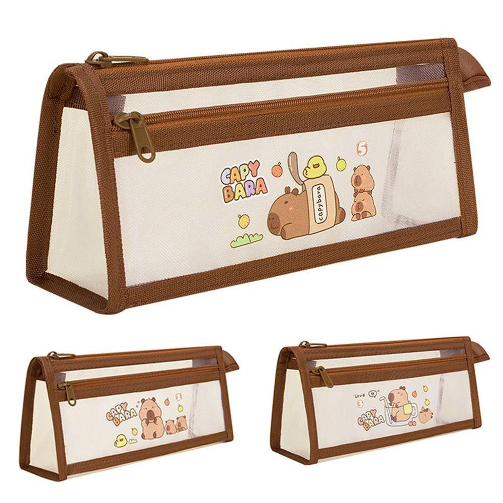 Mesh Pen Bag Capybara Stationery Bag Multi-functional Pencil Case  Gift
