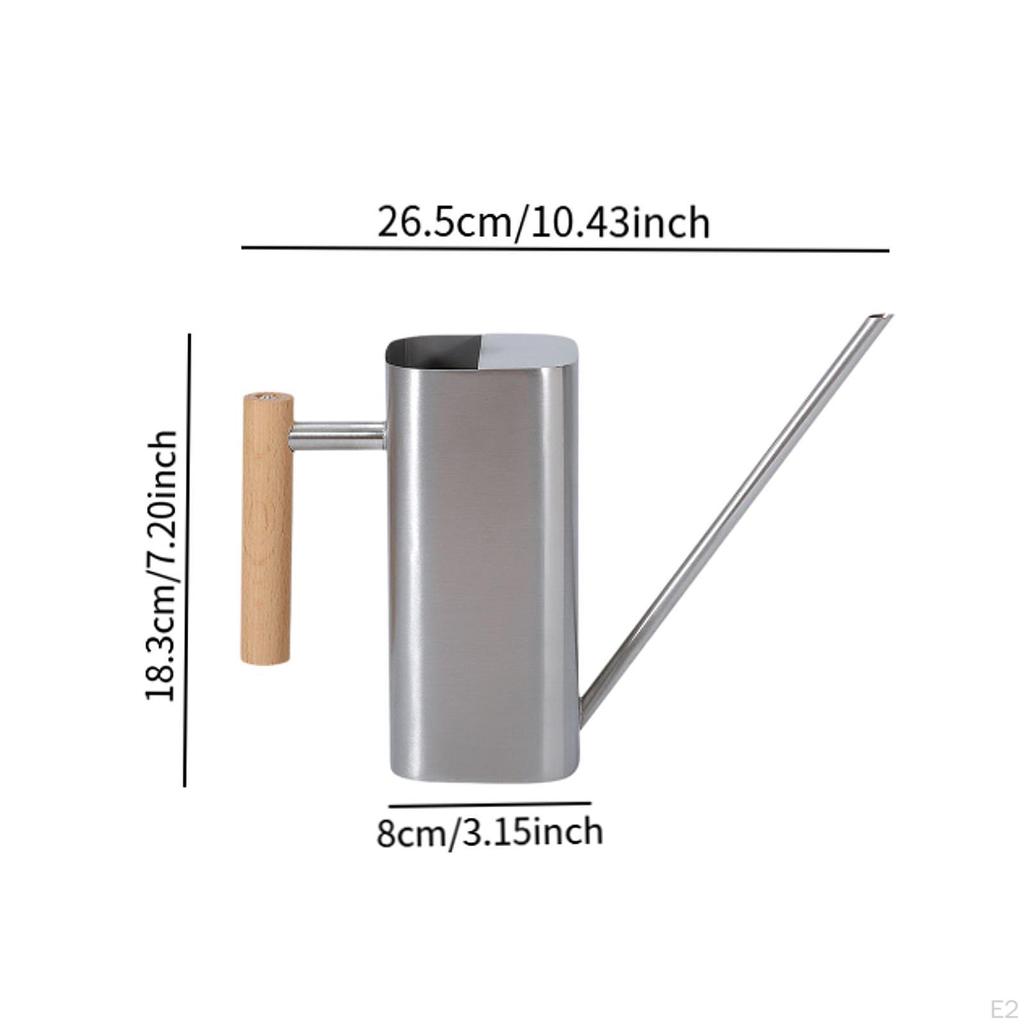 0.8L Stainless Steel Watering Can with Long Spout Gardening Kettle for House Plants Wooden Handle