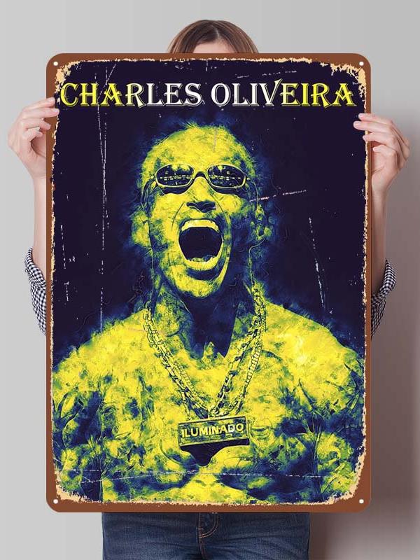 Charles Oliveira Boxer Metallschilder Gaming Zimmer Dekoration Benutzerdefiniertes Boxposter Blechschilder für Wandkunst Dekor Vintage Metallplatte