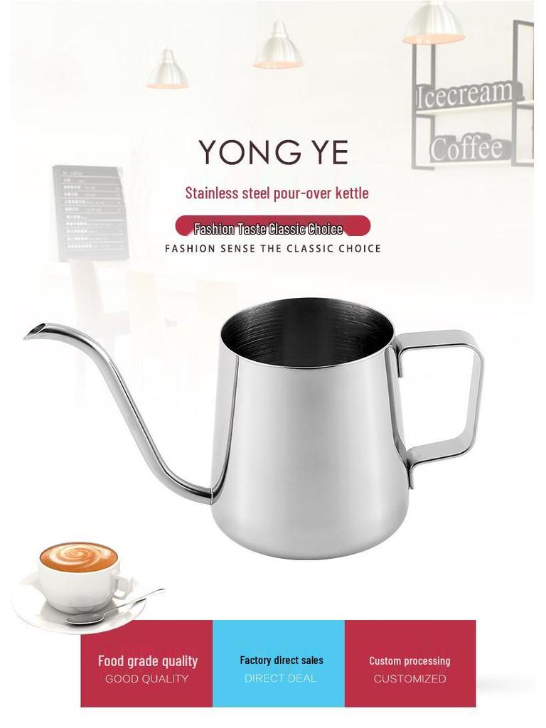 350ml Nerezová konvice s husím krkem pro přípravu kávy metodou pour-over s jemnou hubičkou