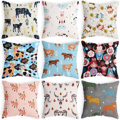 Chinese Style Sofa Cushion Cover Cartoon Animal Cute Plush Cushion Cover Chinese Style Cow Pattern Pillow Cover