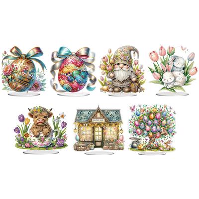 2D Flat Easter DIY Table Top Diamond Painting Ornament Kits Diamond Painting Desktop Decorations for Home Office Desktop Decor