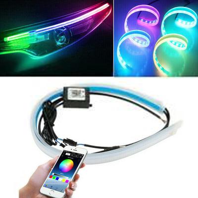 2pcs Car Sequential Flowing RGB Daytime Running Light DRL APP Multi Color Light Strip Turn Signal
