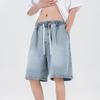 Herren Lockere Jeansshorts Lässige Gerade Geschnittene Baumwoll-Kurzhose Mit Elastischem Bund