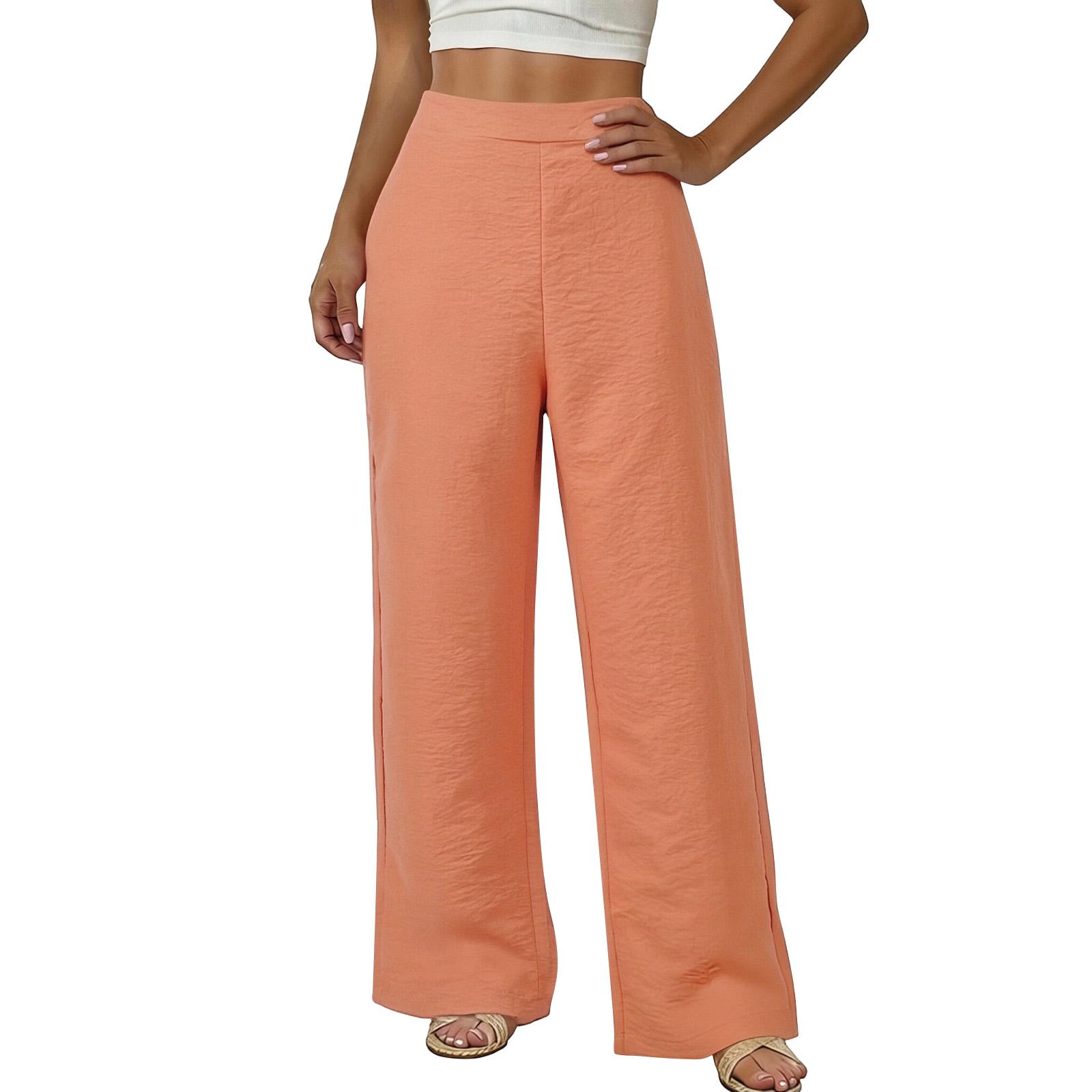 

Женские свободные брюки-клеш, повседневные свободные брюки из хлопка и льна с карманами M розовый