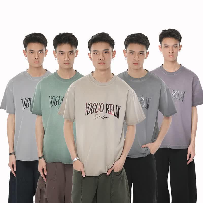 VOGUO RELAY Vintage Washed Gradient Print Unisex T-Shirt XL