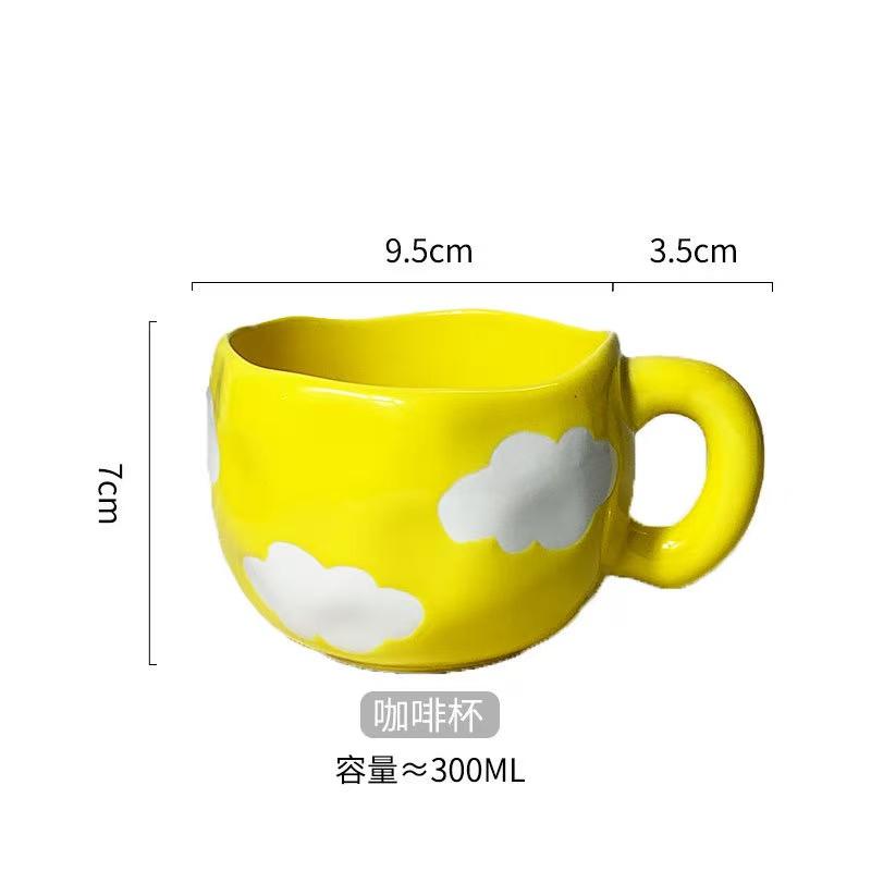 300ML Korean Style Hand Pinched Irregular Ceramic mug Hand-painted Flower Heart Coffee Cup Breakfast Milk Afternoon tea cup Gift