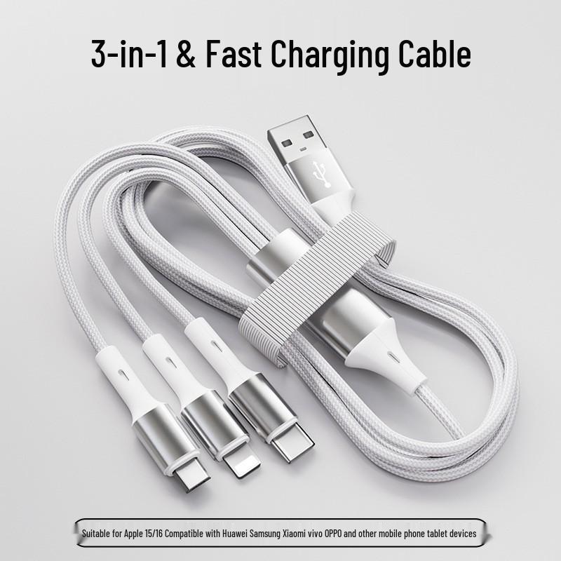 Three-in-One Fast Charging Cable for Apple, Android, OPPO, Huawei & Type-C Devices