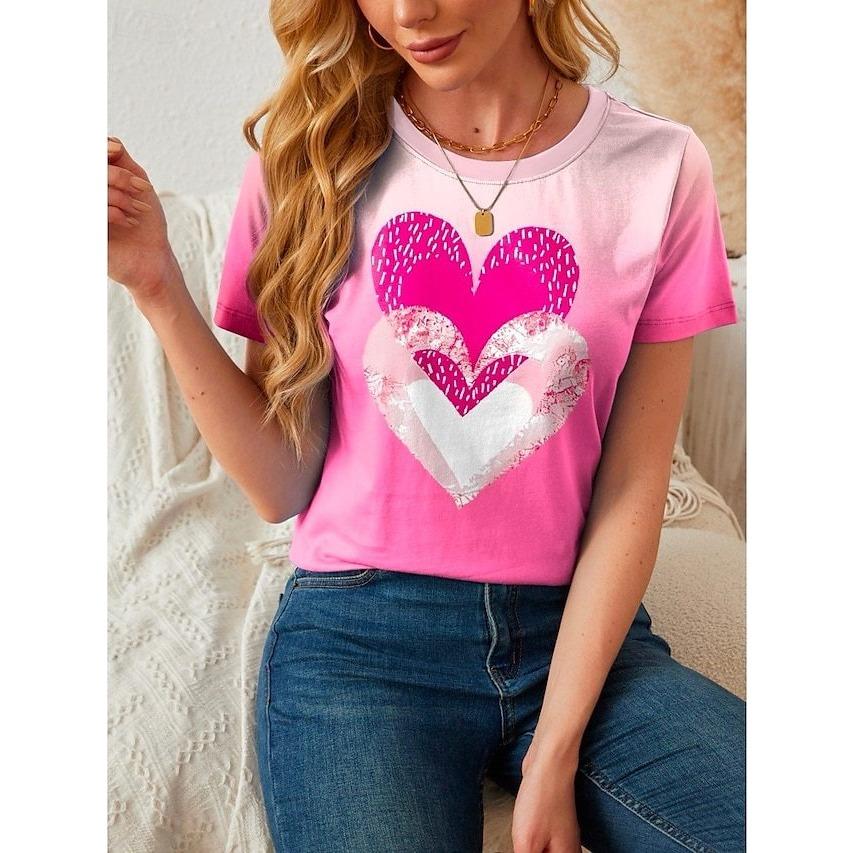 

Summer Round Neck 3D Love Print T-shirts Fashionable Casual Short Sleeved Women s T-shirts XS