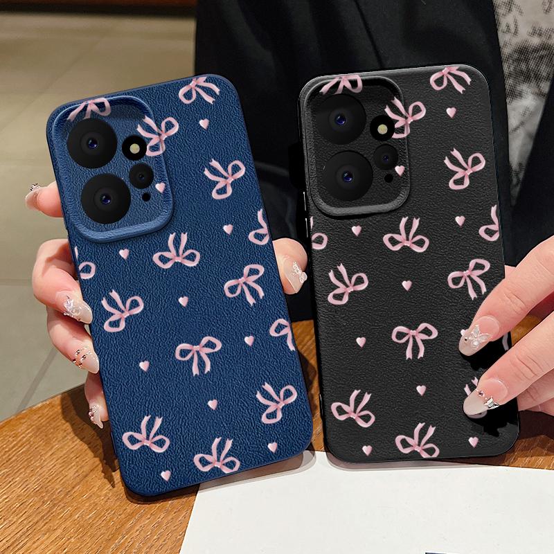 Bowknot Print Slim TPU Soft Leather Texture Case For Xiaomi 13T Pro Poco X6 Redmi Note 14 13 Pro 12 11 Matte Shockproof Lens Protection Phone Cover