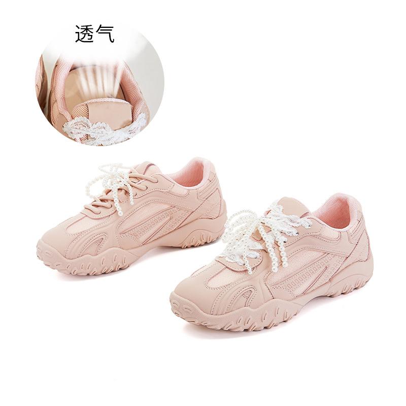 

Кожаные немецкие тренировочные туфли для женской коллекции весна 2025, новые, на шнуровке, с жемчугом, повседневные, маленькие белые туфли для женщин на платформе, спортивные туфли Forrest Gump для женщин 40 розовый