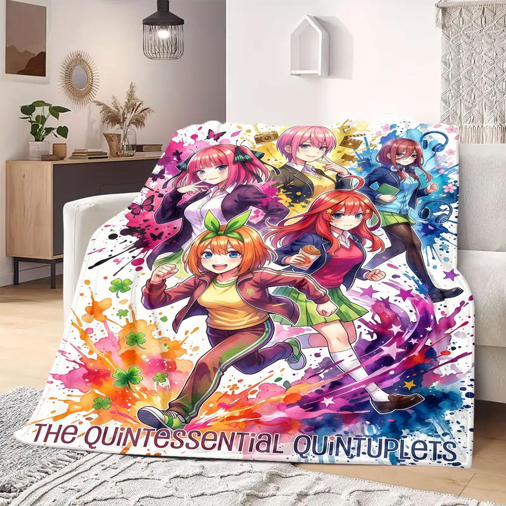The Quintessential Quintuplets Premium 2D Print Flannel Blanket, Cartoon Decorative Throw for Sofa, Soft Bedding for Travel_LIAN