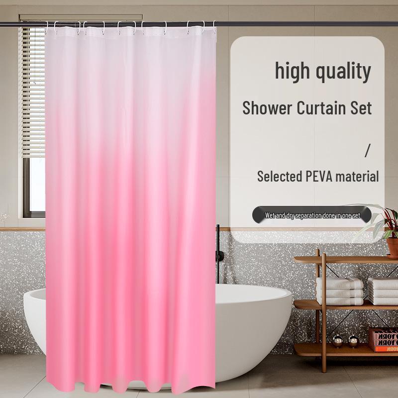 Y Spot PEV Eco-Friendly Waterproof Gradient Shower Curtain with Stainless Steel Buckles, Thick and Soft, Punch-Free Installation