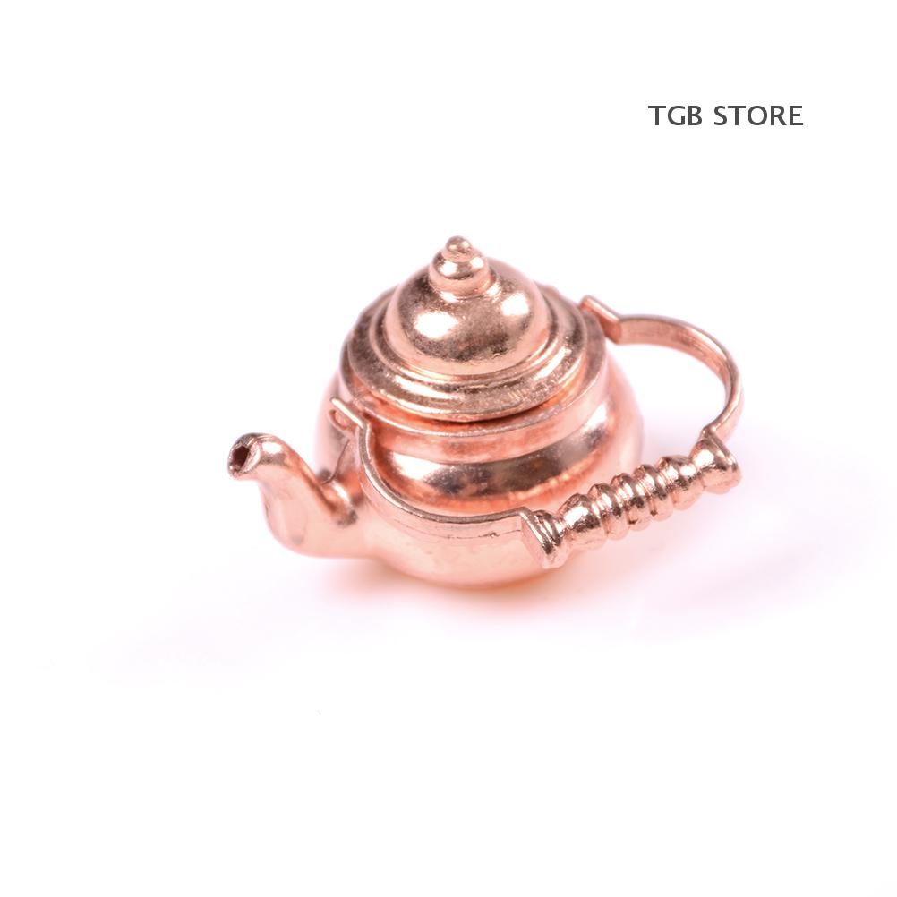 1 Pcs Dark Bronze Alloy 1/12 Dollhouse Miniature Copper Tea Kettle/Tea Pot