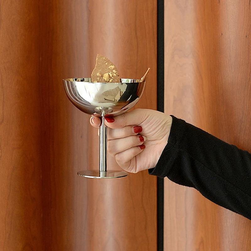 Creative Stainless Steel Ice Cream Cup Container Kitchen Bar Wine Glass Metal Salad Bowl Dessert Fruit Plate Party Supplies