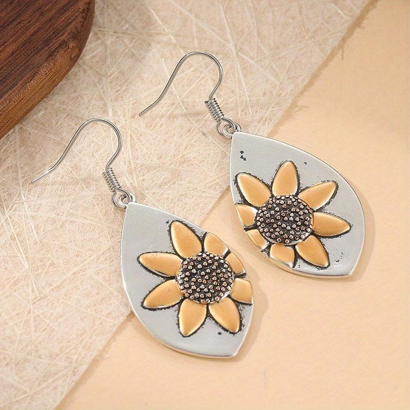 Bohemian Style Hand Carved Sunflower Pattern Dangle Earrings for Women's Creative  Vacation Festival Jewelry Accessories