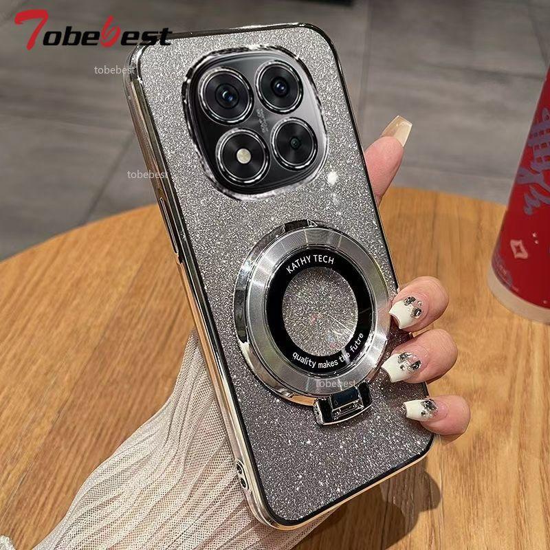 Glitter Plating Case For Xiaomi Redmi 14C Note 14 Pro Plus 4G 5G Fundas For Magnetic Phone Holder Soft Silicone Cover