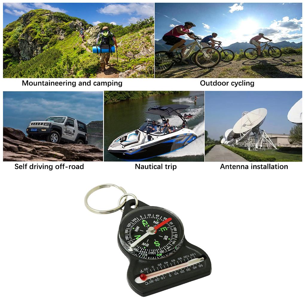 Camping Compass Mini Keychain Multifunction Thermometer Outdoor Climbing Temperature Tester Survival Guiding Compass Tool