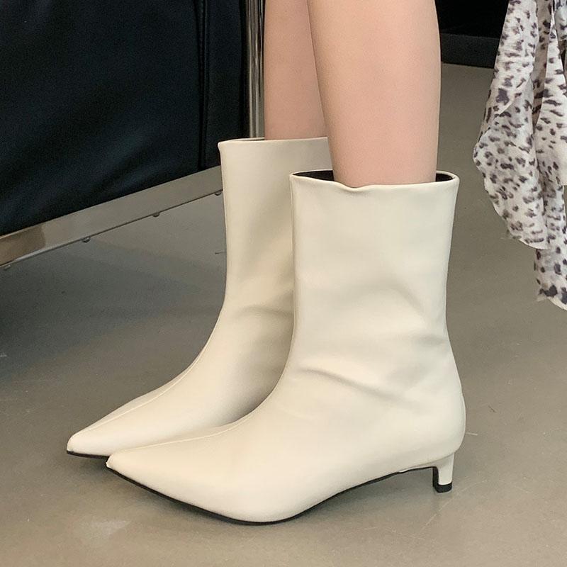 Fashion Brown Footwear Female Slip On Shoes Knee High Boots For Ladies Fashion Pointed Toe Women Ankle Western Boots With Low Heel Shoes