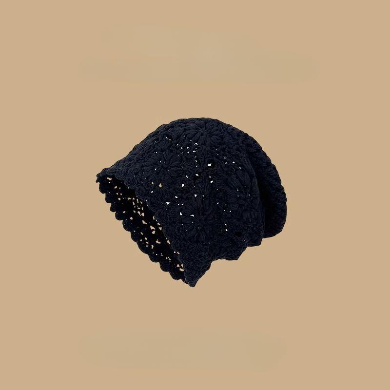 Japanese Style Women's Handmade Woven Head Wrap Hat Summer Thin Versatile Breathable Hollow Knit Slouchy Hat