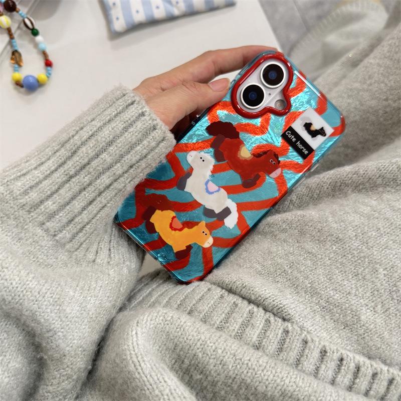 Cartoon Pony Wave Pattern Phone Case for iPhone 17/16 Pro Max/15/14 - New Model for Women
