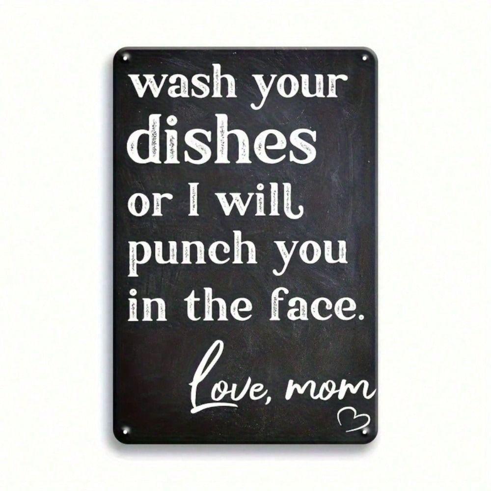 Metal Wall Sign Wash Your Dishes Funny Kitchen Decor Wooden Frame Gift for Women Mom Friend