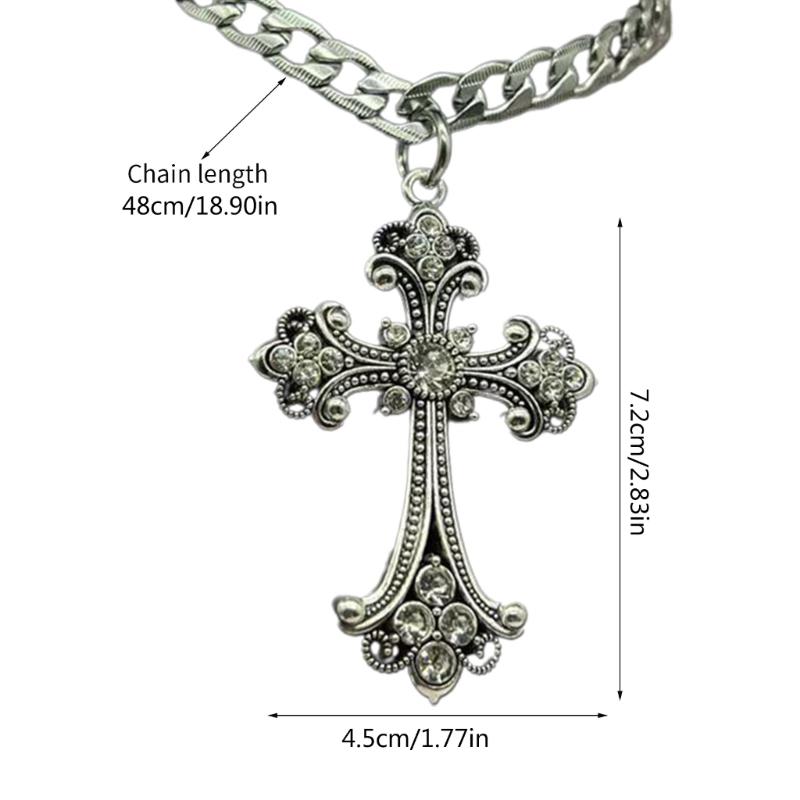 Vintage Cross Pendant Necklace for Women Goth Accessories Gothic Male Neck Long Chain Summer Aesthetic Holiday Gifts