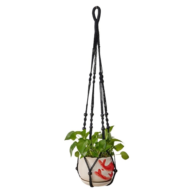 

Hanging Basket Cotton Rope Indoor Hanging Basket Plant Hanging Pot with Beads for Indoor Outdoor Garden Balcony Patio чёрный