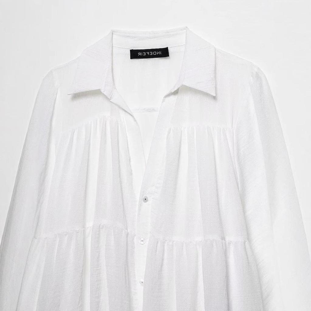 TAOP&ZA Spring/Summer Women's Loose Turn-Down Collar Long Sleeve Casual Dress