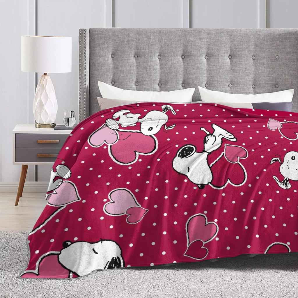 Snoopys Heart Love Flannel Throw Blankets Cartoon Blanket for Bed Travel Super Soft Bedspread,