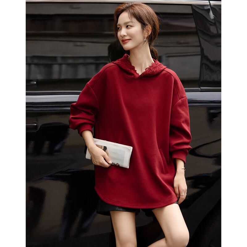 Demana Women's Warm Lace Patchwork Hooded Sweatshirt