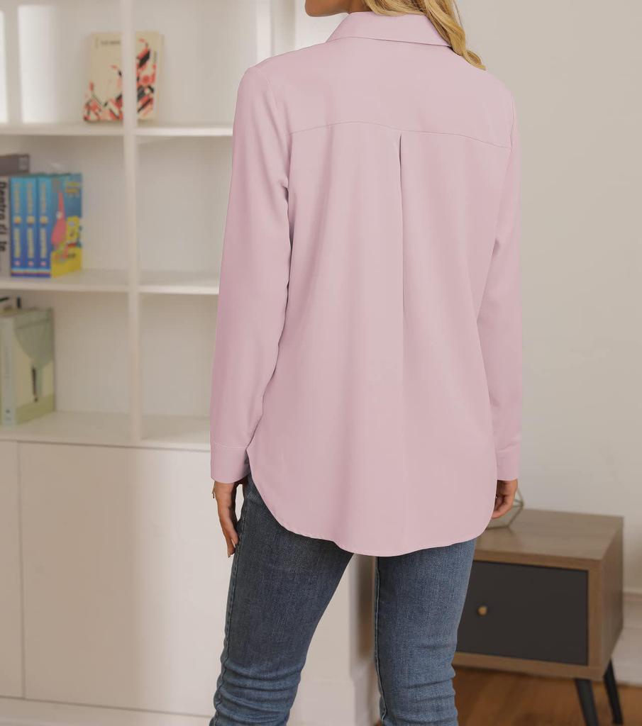 2025 Solid Color Women's Fashion Lapel Long Sleeve Shirt - Spring/Summer Temperament Casual Style
