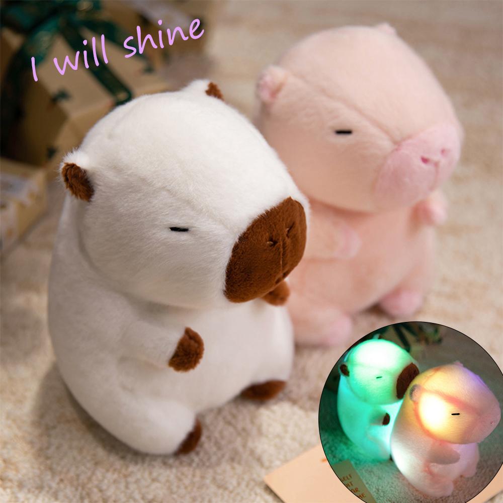 24cm Leuchtendes Capybara Stofftier Weiche Plüschtiere mit buntem LED-Nachtlicht Capybara Spielzeug Kinder Urlaubs-Jungen Geburtstagsgeschenk