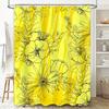 Hand-Drawn Floral Shower Curtain Yellow Color With Black Flowers For Bathroom Decoration Waterproof Fabric Material