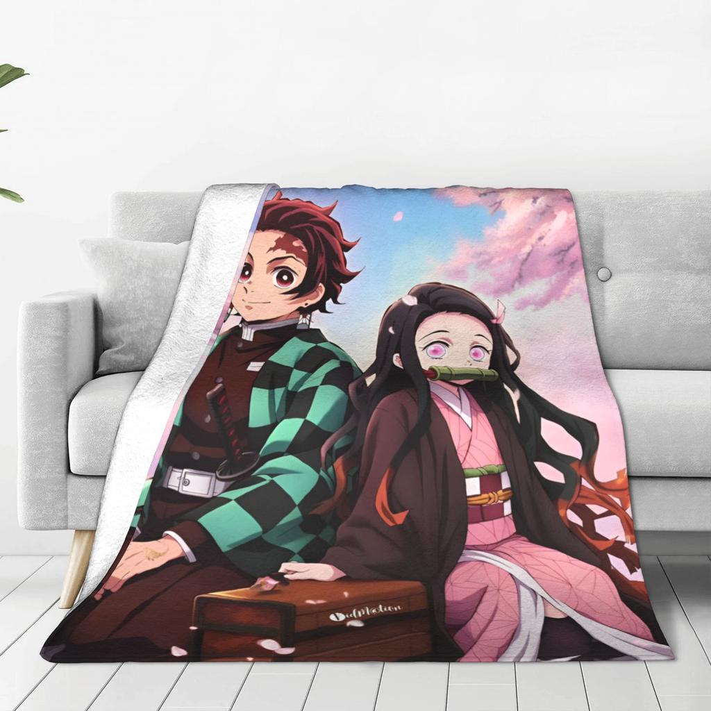 Slayers Tanjiro And Nezuko Blanket Multiple Sizes Soft and Lightweight Japanese Anime Throw Blankets for Couch Sofa and Bed
