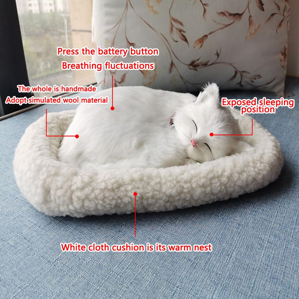 Realistic Sleeping Cat Toy Breathing Cat Stuffed Animal Doll with Mat  Plush Toys for Children Home