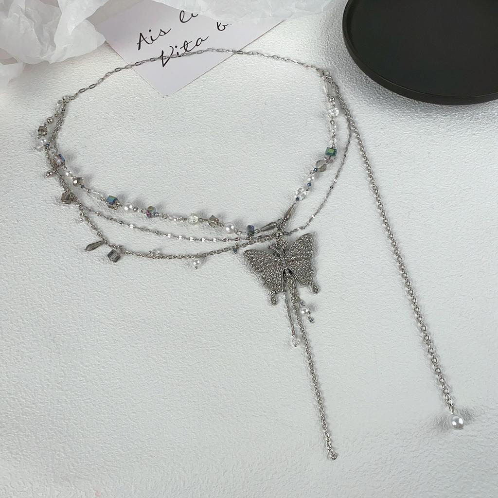 Leichter Luxus Voll-Diamant Schmetterling Quaste Taillenkette für Damen süß und cool Hot Girl runde Perlenkette Spleißgürtel Nische ve