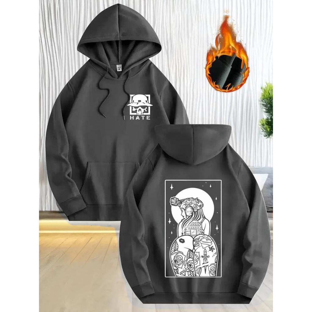I Hate Fleece-Lined Graphic Print Hoodie Men Women Hip Hop Alternative Heavy Metal Oversized Streetwear Male Fashion Hoodies