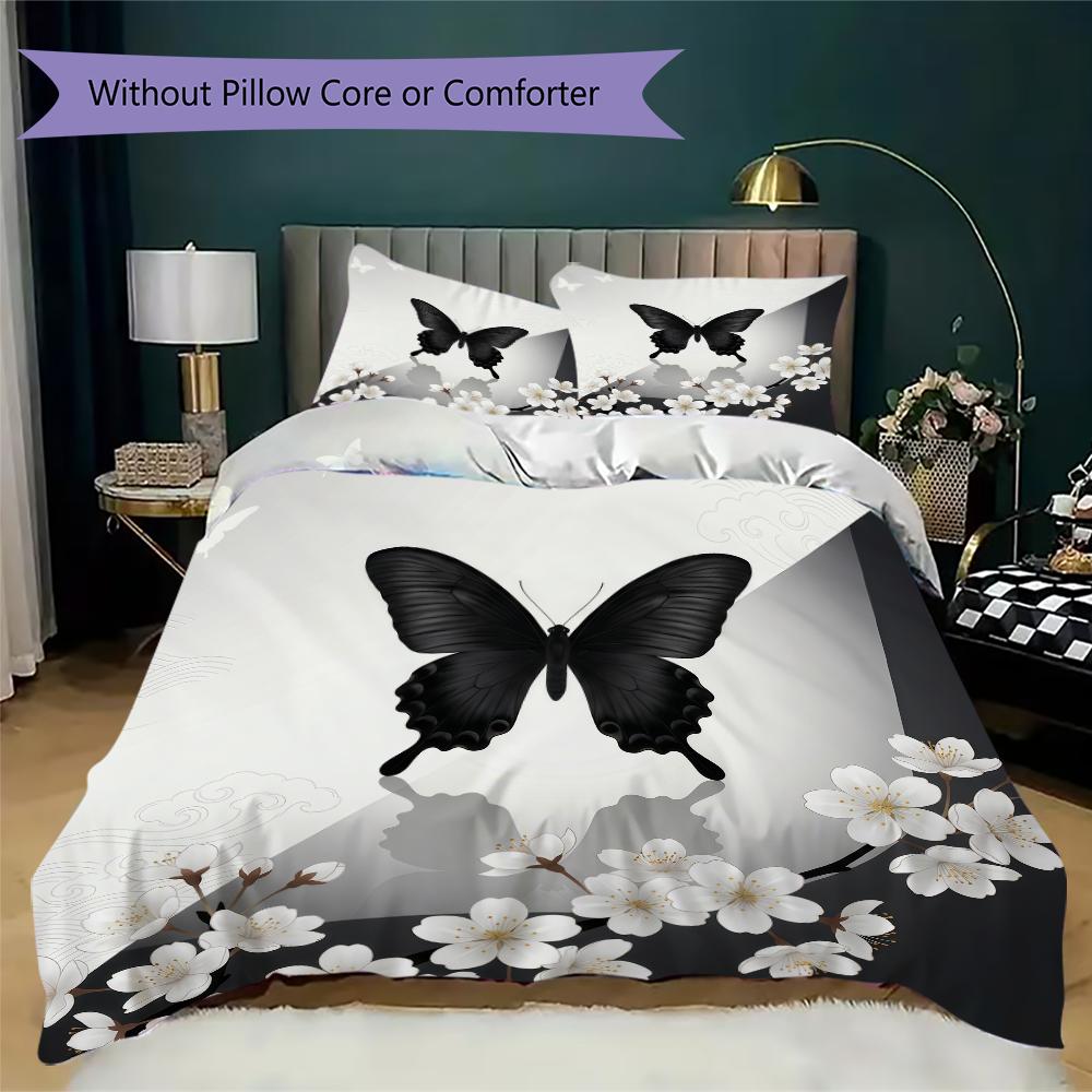 Black Butterfly Pattern Bedding Uilt Set Uilt Cover Pillowcase Home Decoration Birthday Gift (1 * Duvet Cover + 2 * Pillowcase Without Core)