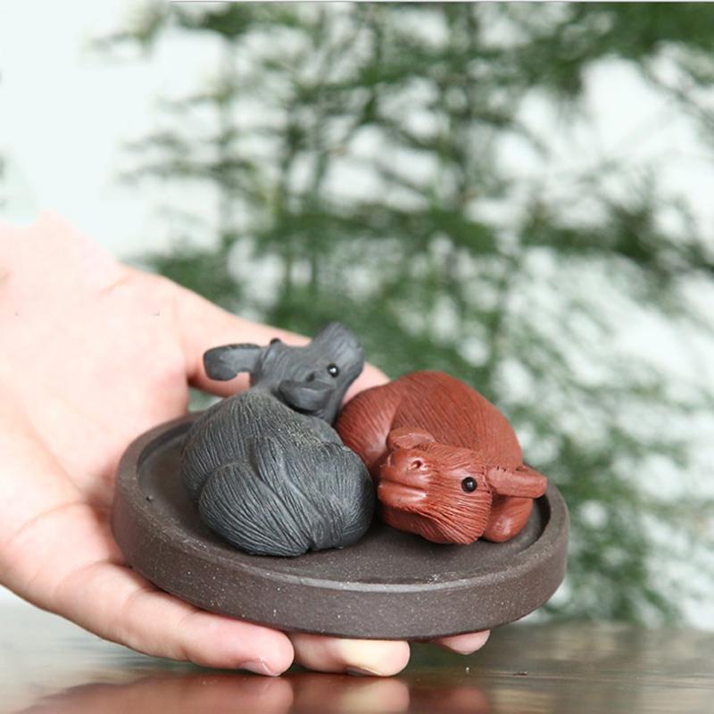 Zisha Qiankun Niu Statuette Ceramic Lucky Cow Crafts Cute Home Decoration Accessories Chinese Tea Set Ornaments Statue