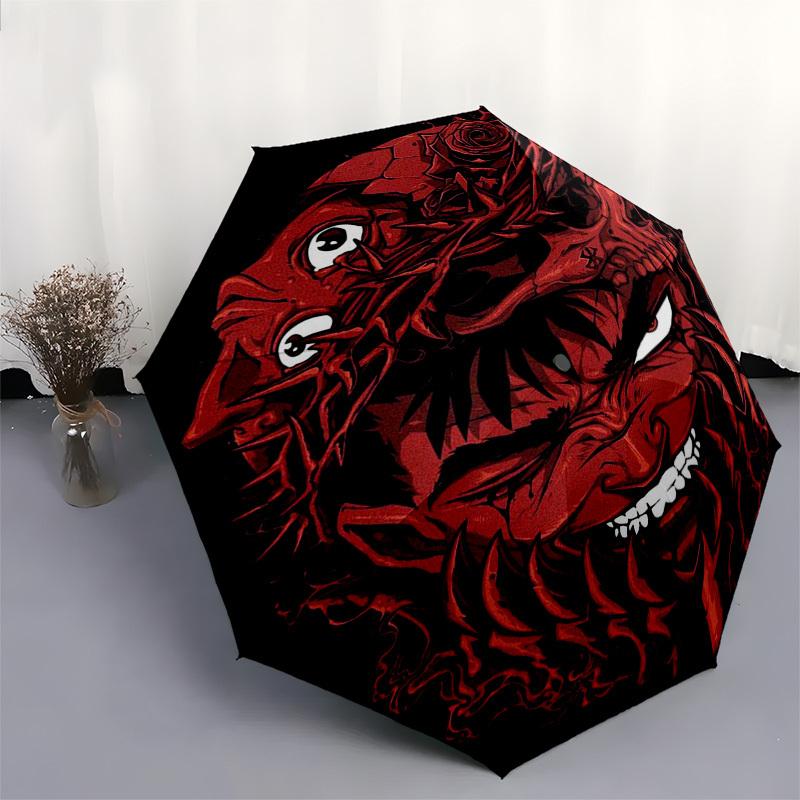 1pc Red Dragon Head Outdoor Umbrella - Automatic Opening/Closing, 3-Fold Design, 8-Bone Frame, Perfect Gift for Fans and Travelers.L004