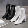 Summer Fashion Mesh Fish Mouth Short Tube High Heels Hollow Women Breathable Sandalias Mujer Boots Platform Zapatos Para Mujeres