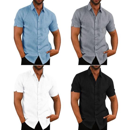 Men Button Down Shirt Short Sleeve Turndown Collar Shirt Summer Beach Shirt with Chest Pocket for Street Tropical Vacation Holiday