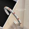 Women Jewelry Set Italian Buccellati Craft Red Corundum Bracelet Diamond Ring Narrow Gold Bangle