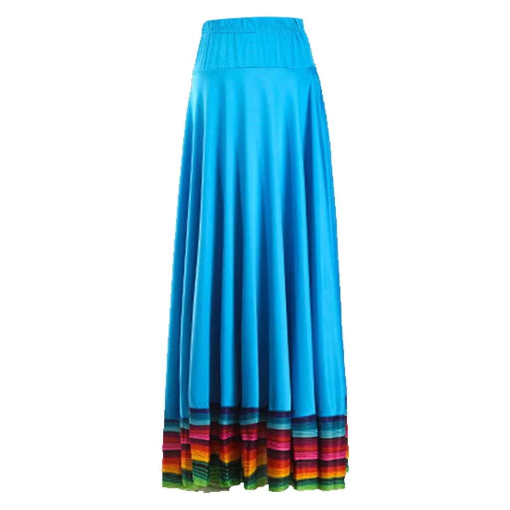 Women Colorful Elastic Dance Skirt for Flamenco Ballroom Dance Folk Dancing Stage Performance Costume