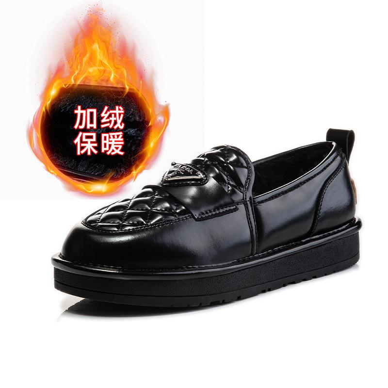 Leather cotton shoes women's winter velvet thickened casual women's shoes 2025 new flat bottom shallow mouth versatile outer shoes women