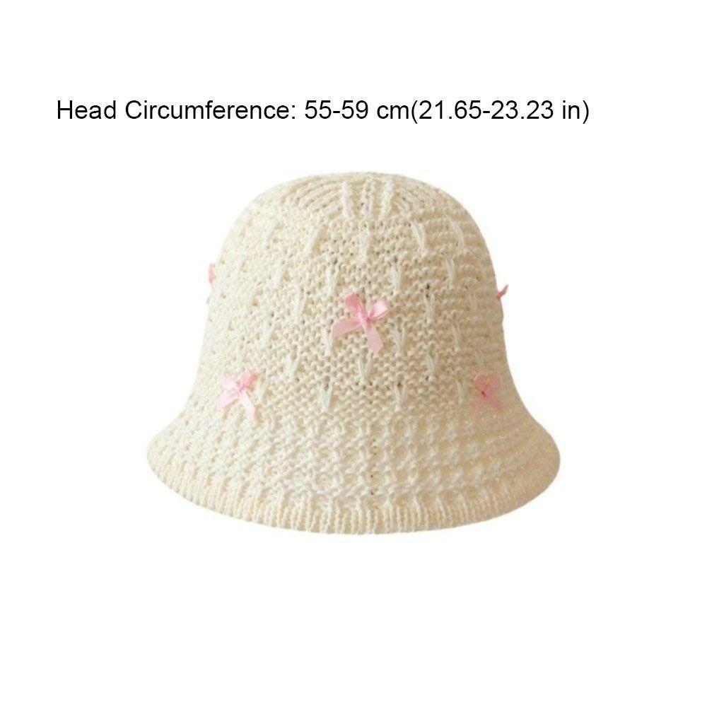 Portable Solid Color Women Fisherman Hat Weave Straw Bow Bucket Hat Korean Style Wide Brim Sunscreen Visor Cap Outdoor