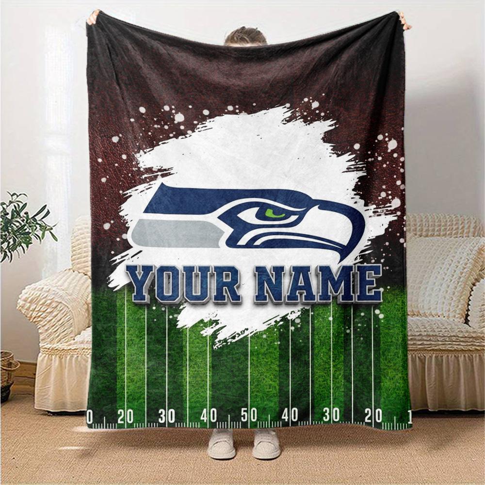Name Custom Seattle Seahawks Logo Print Flannel Blanket High Quality Warm Comfortable Cover for All Seasons Perfect for Gifts Home Decor