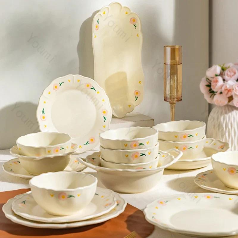 Retro-Blumen-Keramikteller, modisch, kreativ, köstliche Suppenschüssel, für Zuhause, Nachmittagstee, Dessert, Obstteller, exquisiter Fischteller